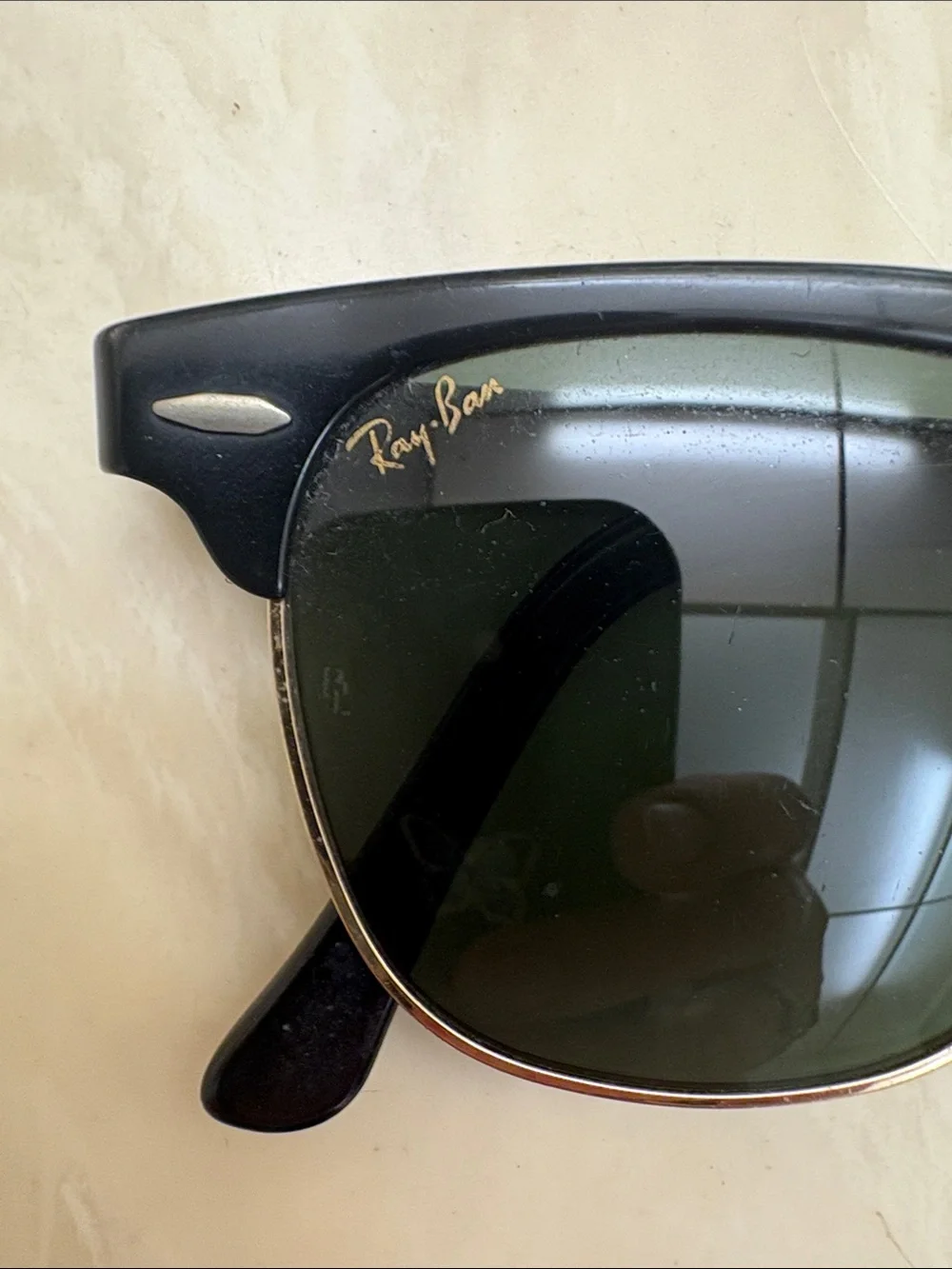 Ray-Ban Black and Gold Clubmaster Sunglasses with Dark Lenses